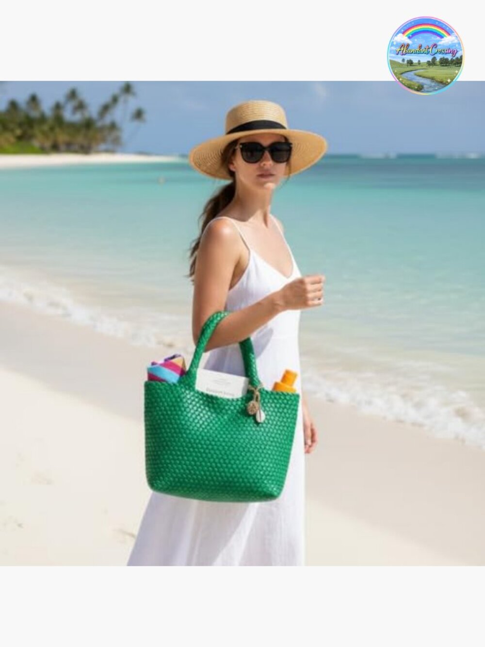 Vegan Leather Woven Tote Bag with Detachable Zipper Clutch - Picture 2 of 7